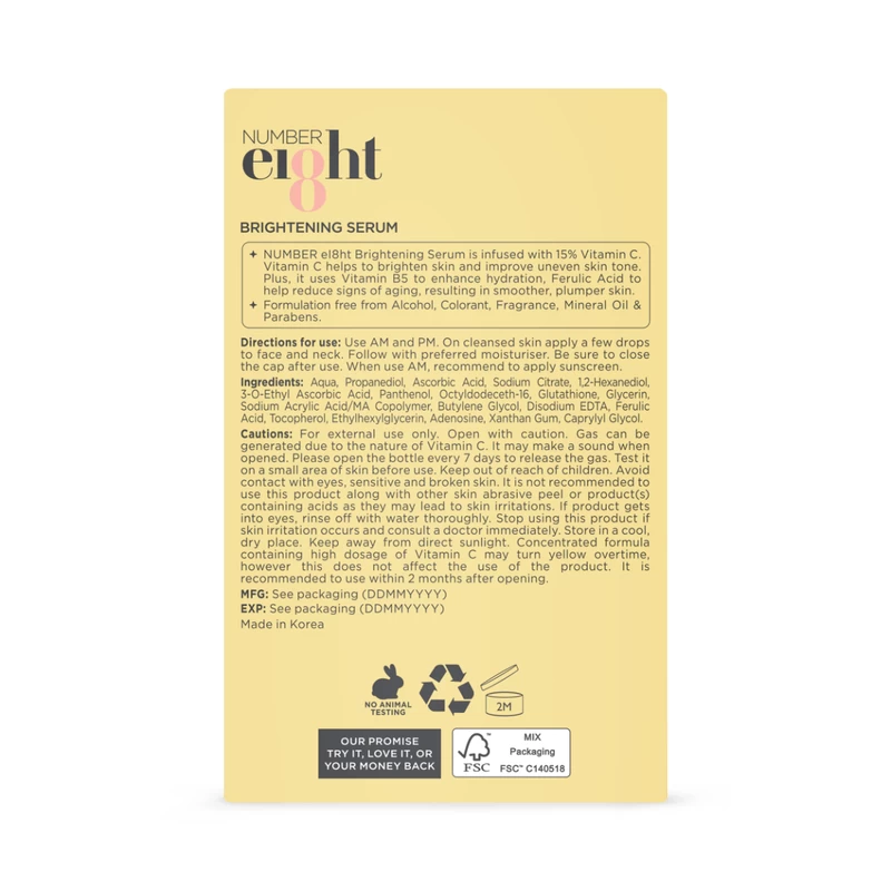 NUMBER EI8ht Brightening Serum - Vitamin C 15% 30ml 8 NUMBER EI8ht Brightening Serum - Vitamin C 15% 30ml - Image 6