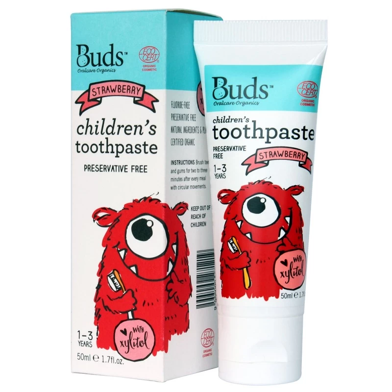 Buds Organics Children's Toothpaste With Xylitol 1-3 Years Strawberry 50mL 3 Buds Organics Children's Toothpaste With Xylitol 1-3 Years Strawberry 50mL